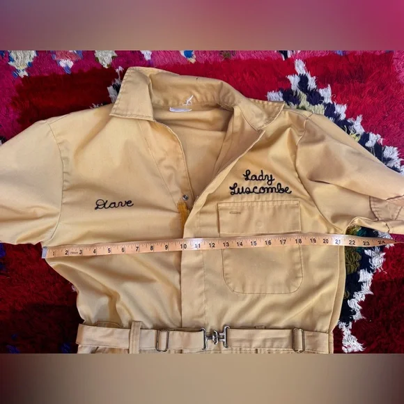 70s Vintage Yellow Cotton Blend Boiler Suit w Chainstitch Detailing Sz M-L - Picture 12 of 15